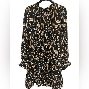 Nine West Dress Mock Nock Tiered Ruffled Hem Size XL Animal Print